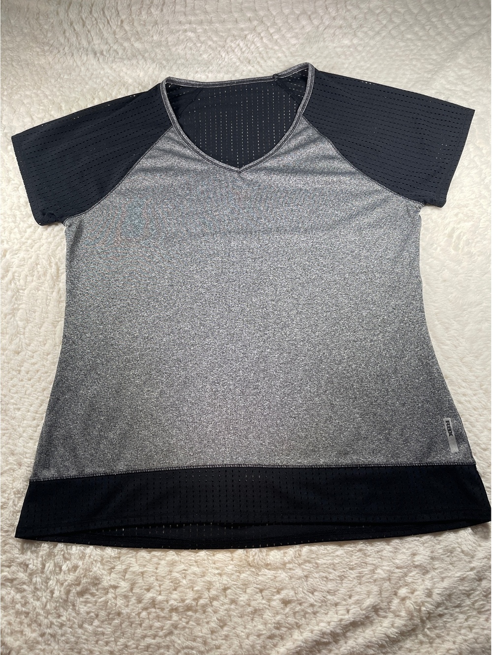 RBX Women's Short Sleeve V-Neck Athletic Shirt Gray and Black